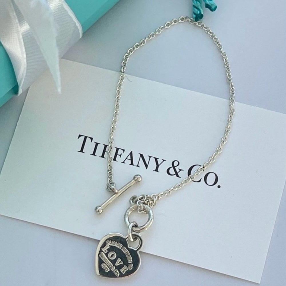 Return to Tiffany Love Blue Enamel Heart Tag Charm Toggle Bracelet